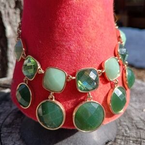 NAPIER NECKLACE CHUNKY Bold Green and Gold Women's costume Bright Gemstone
